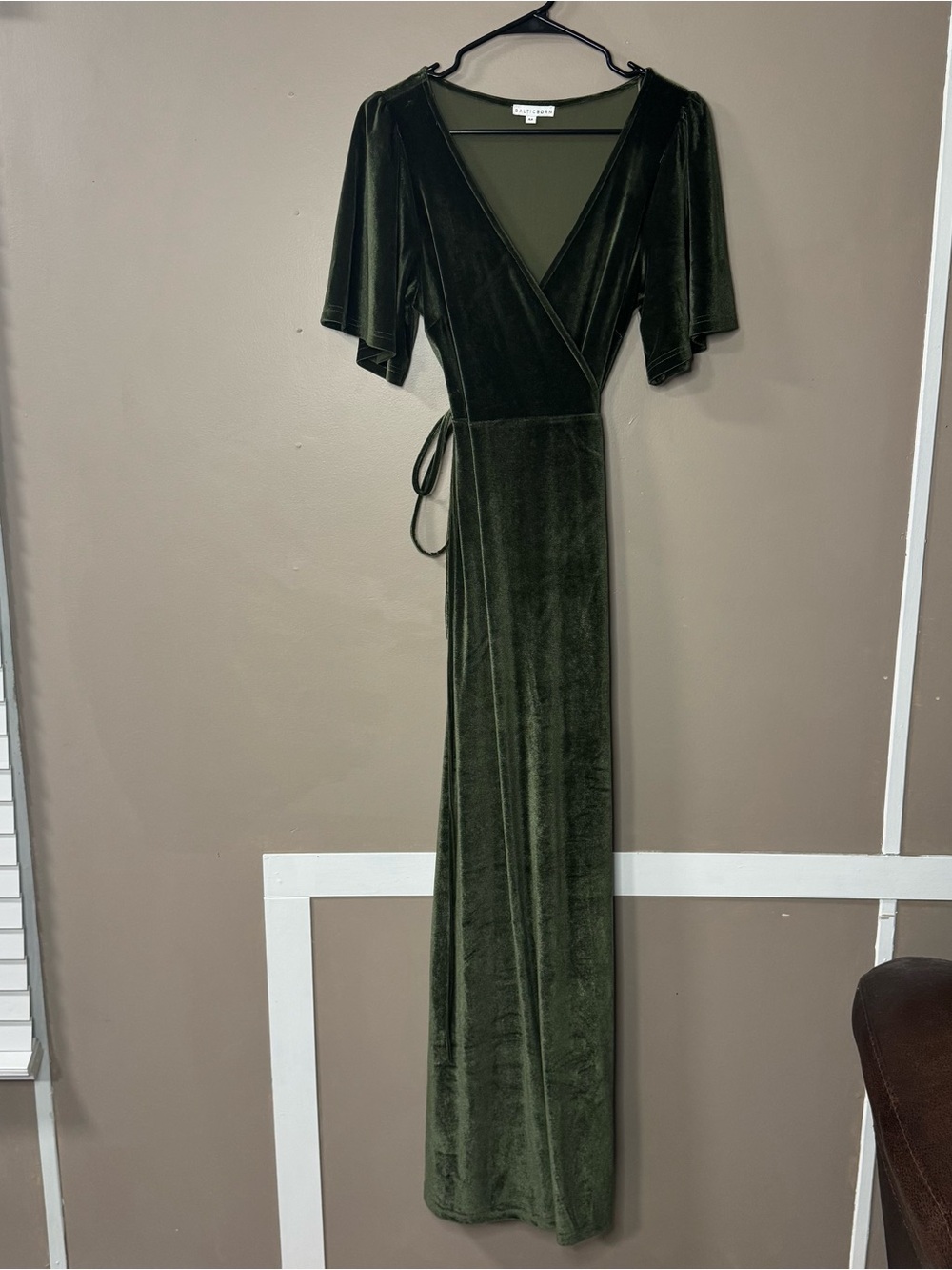 Baltic Born Deep Olive Velvet Wrap Maxi Dress